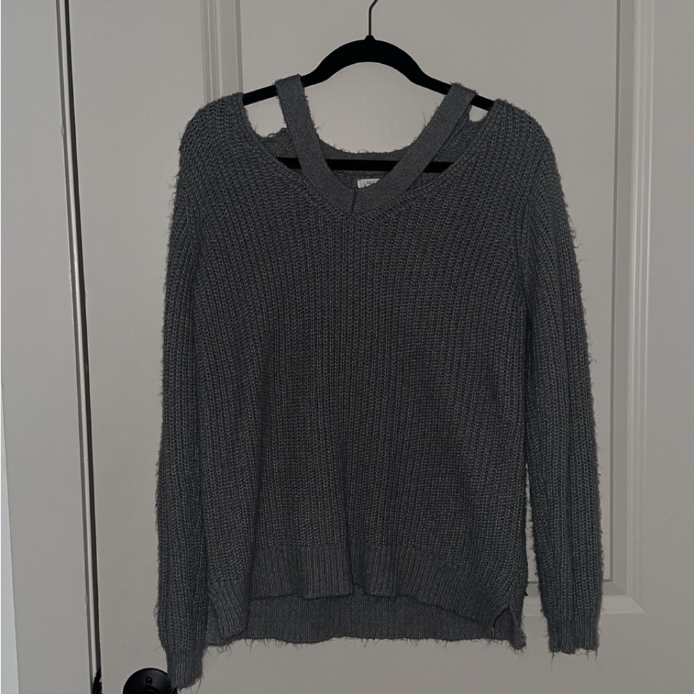Maurices Gray V-Neck Sweater with Strappy Back